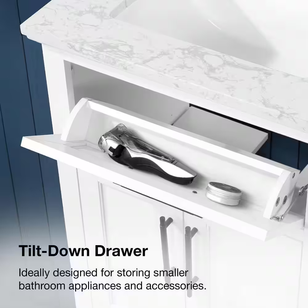 Doveton 24 In. Single Sink Freestanding White Bath Vanity with White Engineered