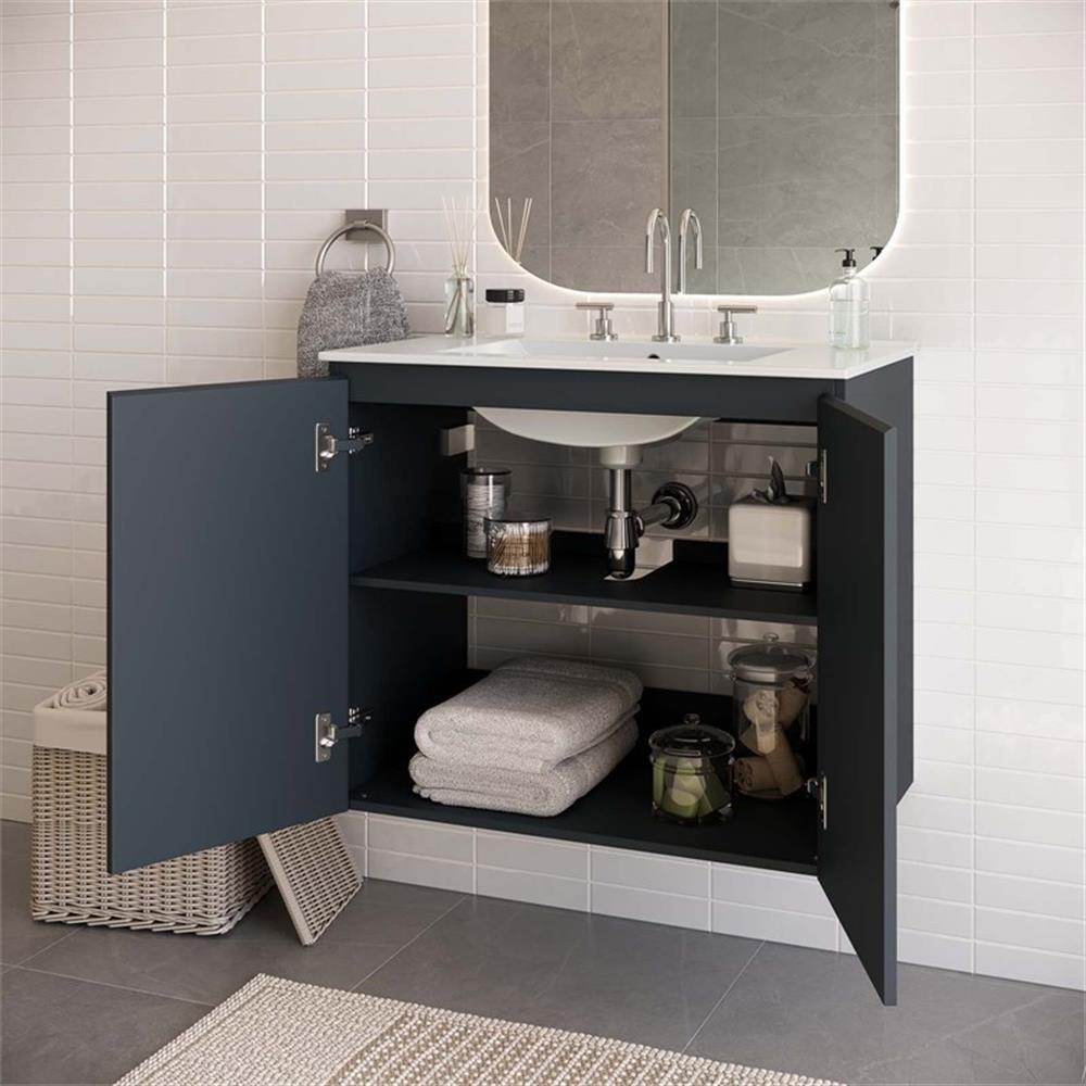 Modway Bryn 30″ Modern Wood/Ceramic Wall-Mount Bathroom Vanity in Gray/White