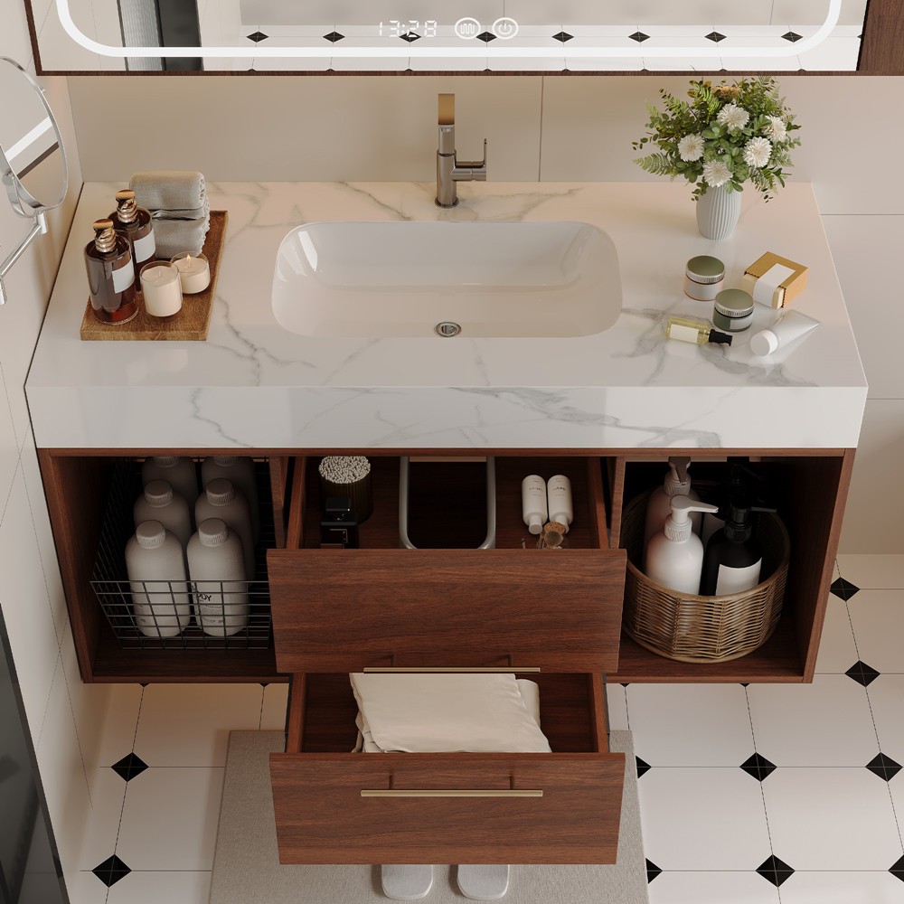 39.4″ Floating Bathroom Vanity Cabinet w/Sink,2 Drawers Wall Mounted Bath Vanity