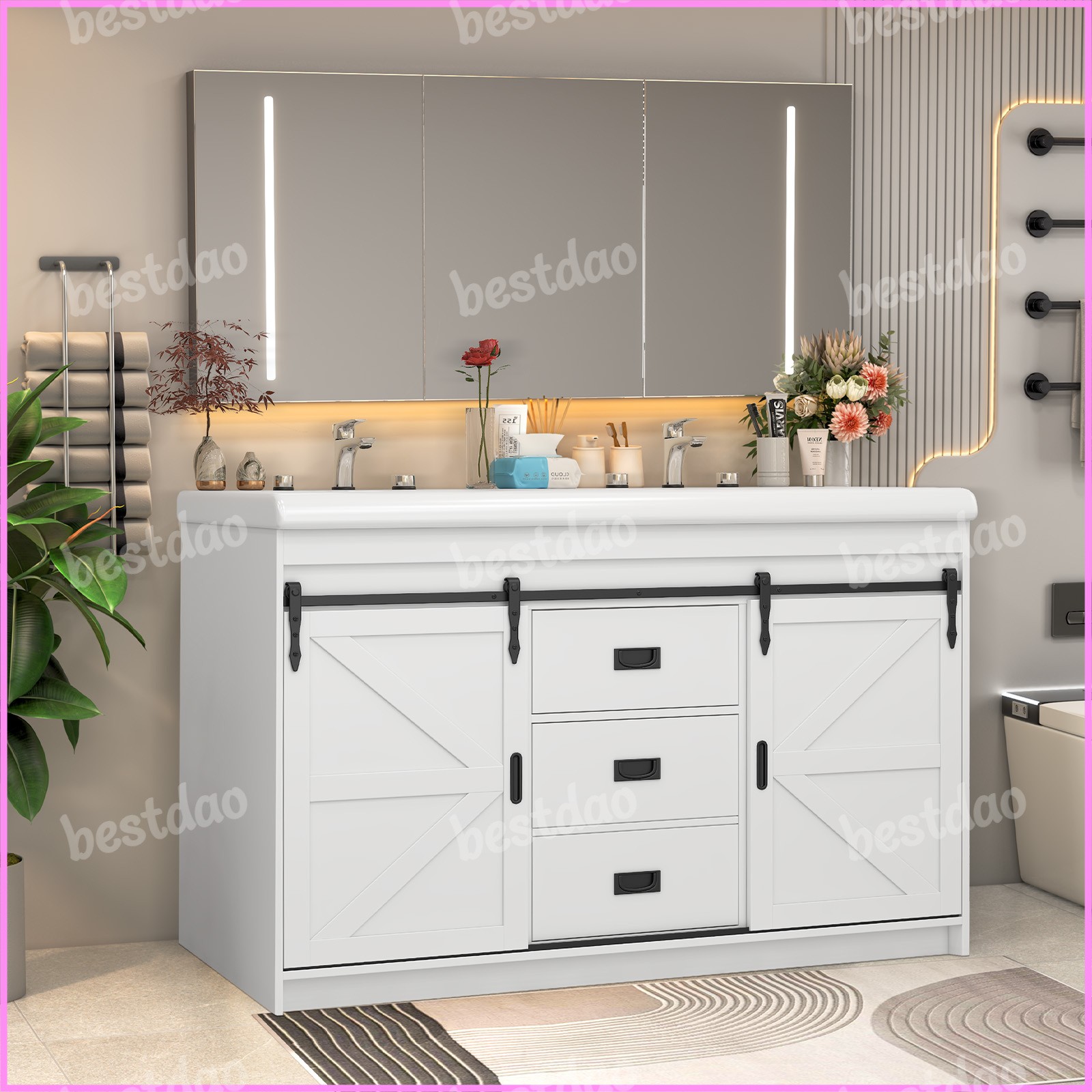 47 Inch Bathroom Vanity with Ceramic Sink 2 Doors Bathroom Cabinet Freestanding