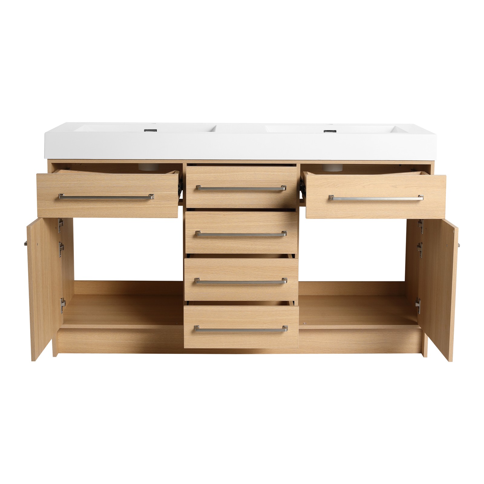 60 in Plywood Bathroom Vanity Freestanding W/Double Resin Sink +2 Doors 6Drawers