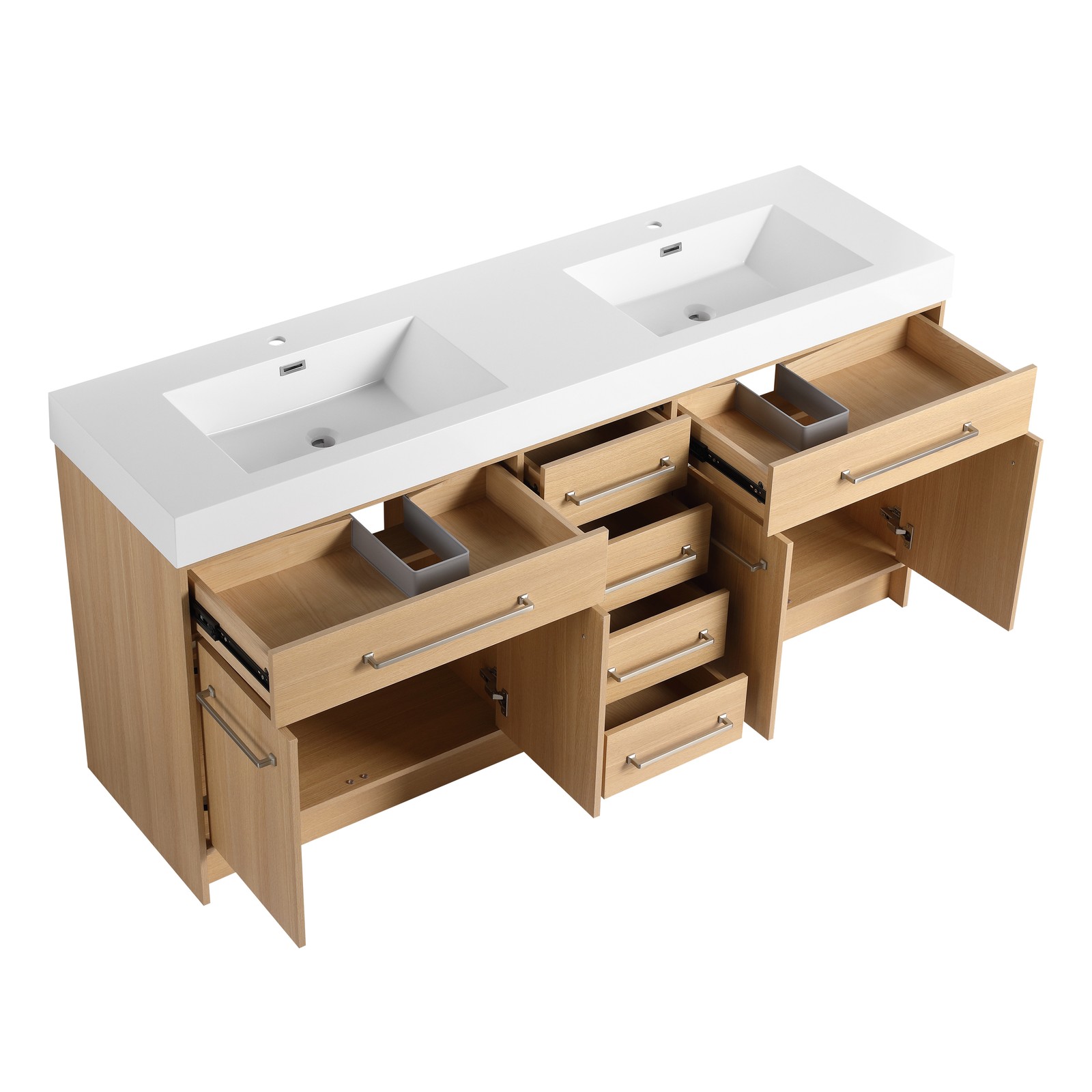 72 in Plywood Bathroom Vanity Freestanding W/Double Resin Sink+4 Doors 6 Drawers
