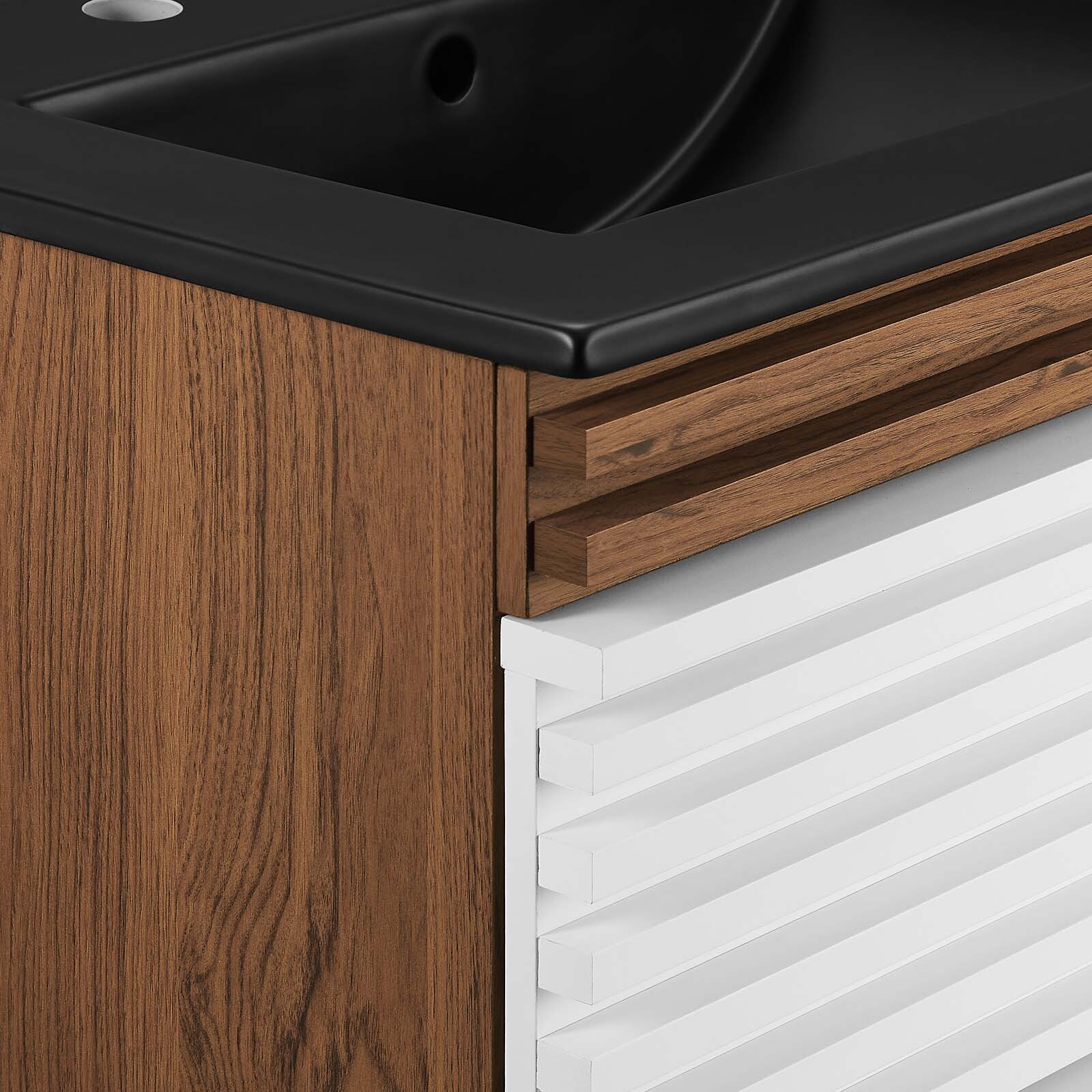 Modway Render 24″ Wall-Mount Bathroom Vanity in White Walnut Black