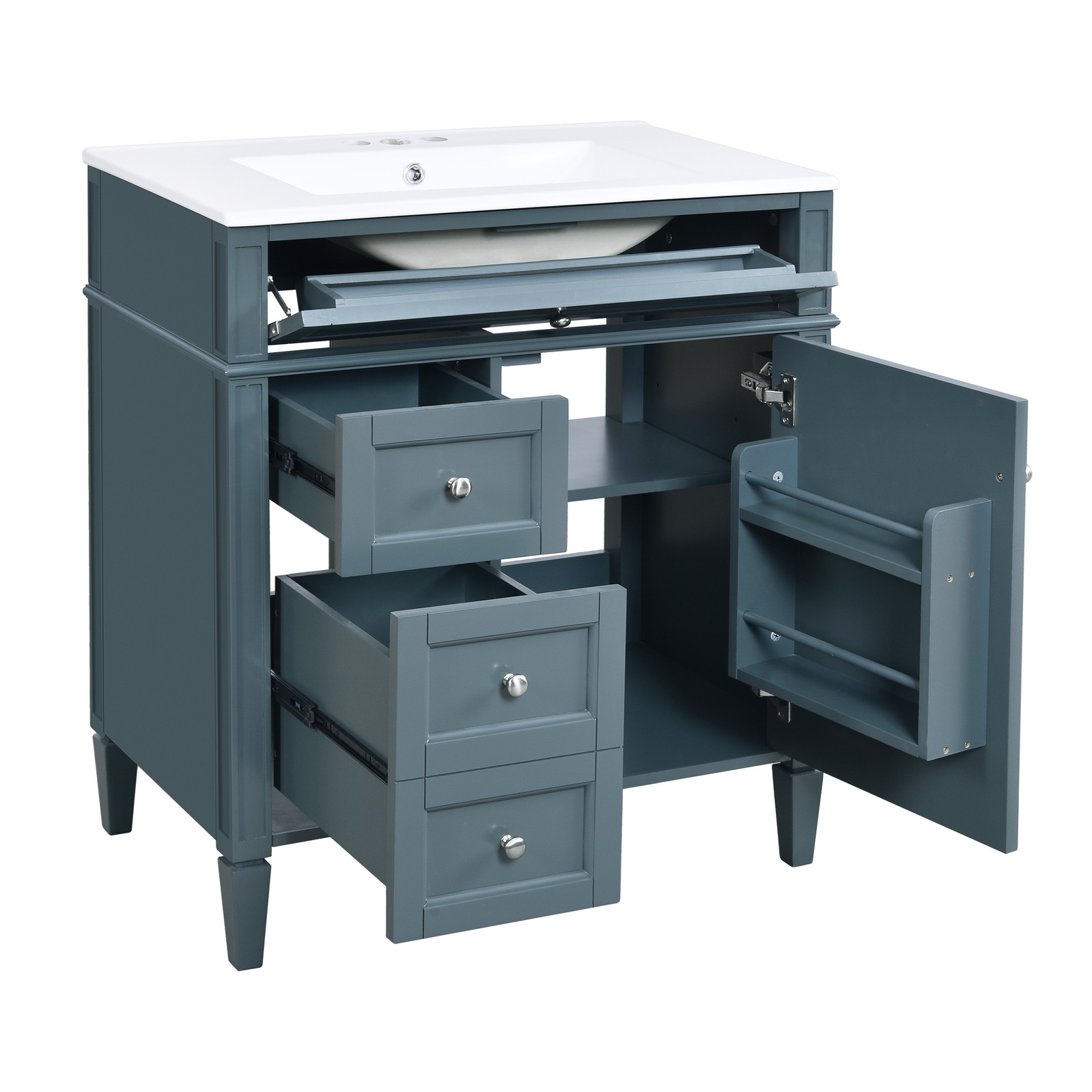 30″ Bathroom Vanity with Top Sink, 2 Drawers & Tip-Out Drawer