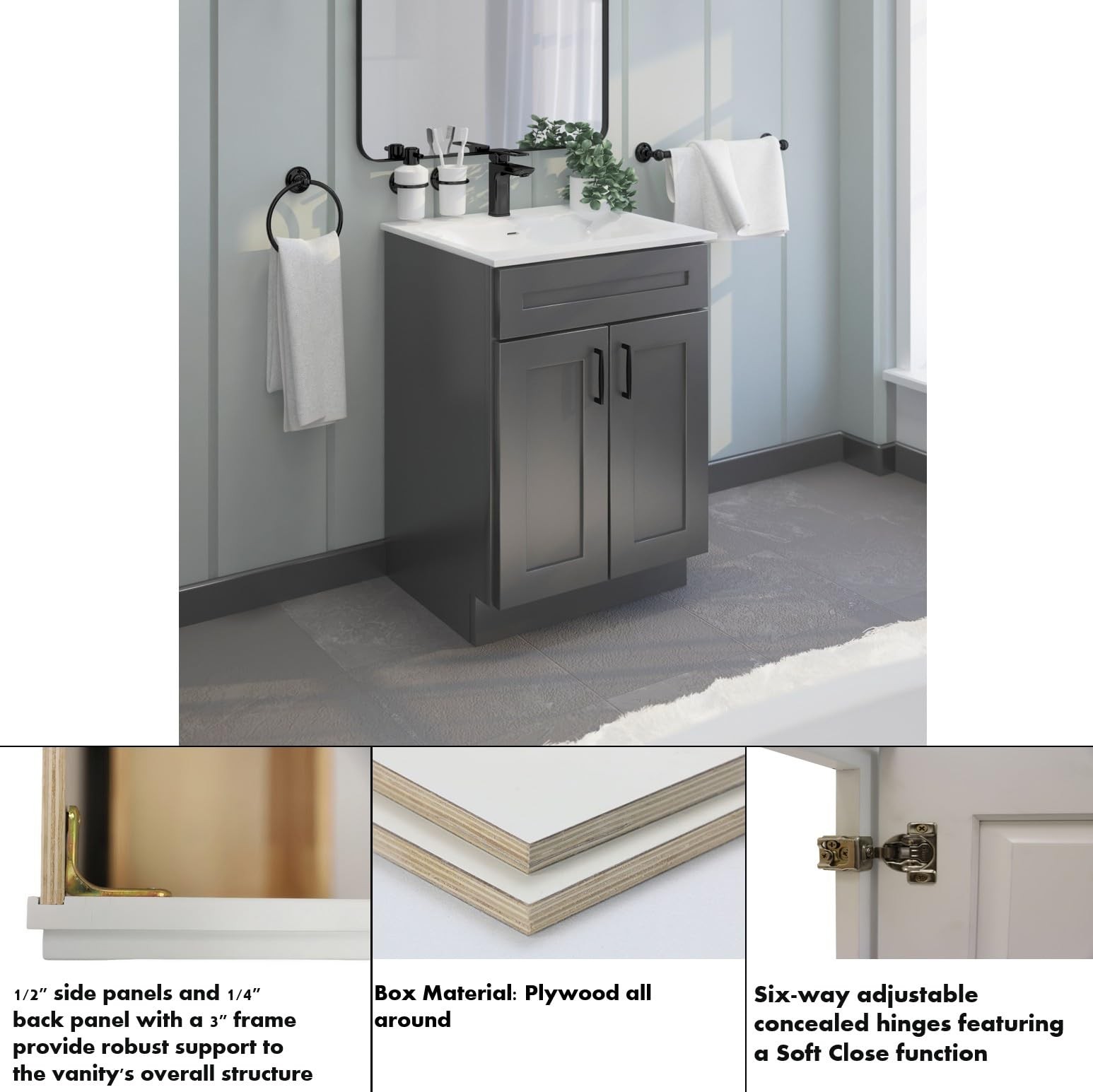 Bathroom Vanity Sink Base Ready-to-Assemble Bathroom Cabinet 24″/30’/36″ Widt…