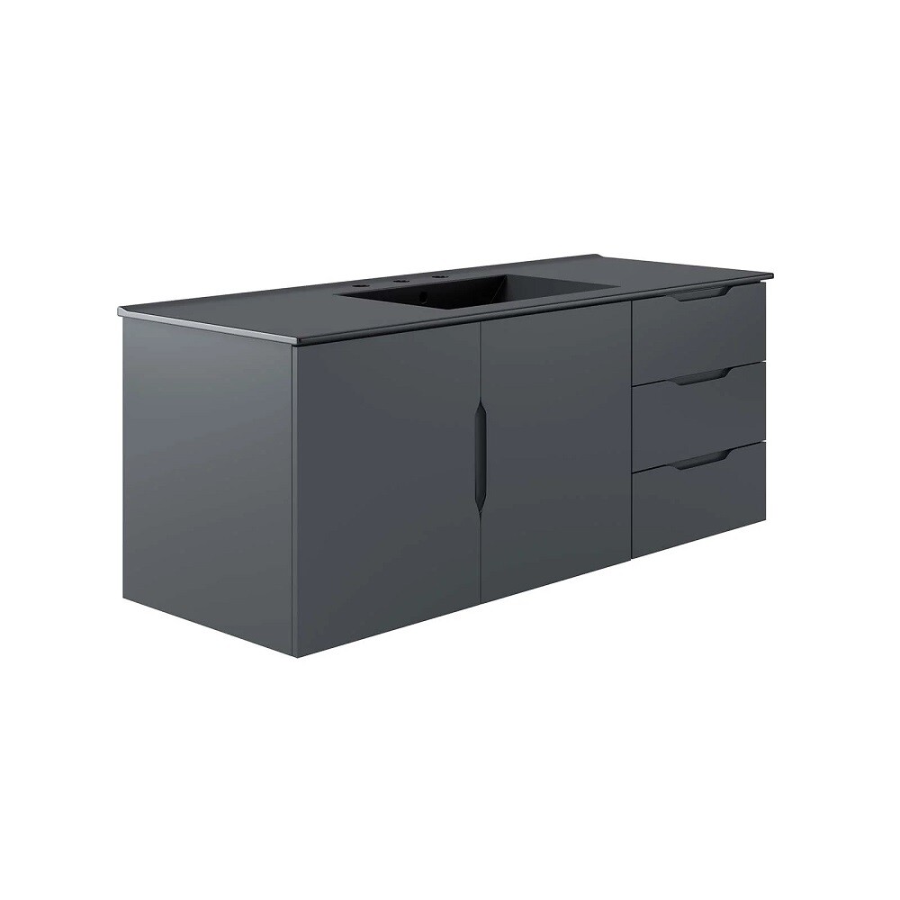 48″ Floating Bathroom Vanity Single Ceramic Sink Countertop Black White Gray