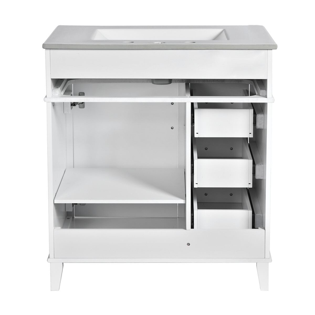 30″ Bathroom Vanity w/Sink, 3 Drawers, Freestanding Vanity Cabinet, Adjust Shelf
