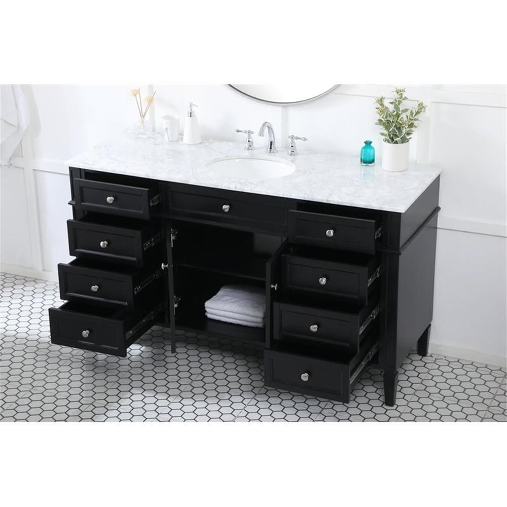 Elegant Decor Park Avenue 60″ Metal MDF Marble Single Bathroom Vanity in Black