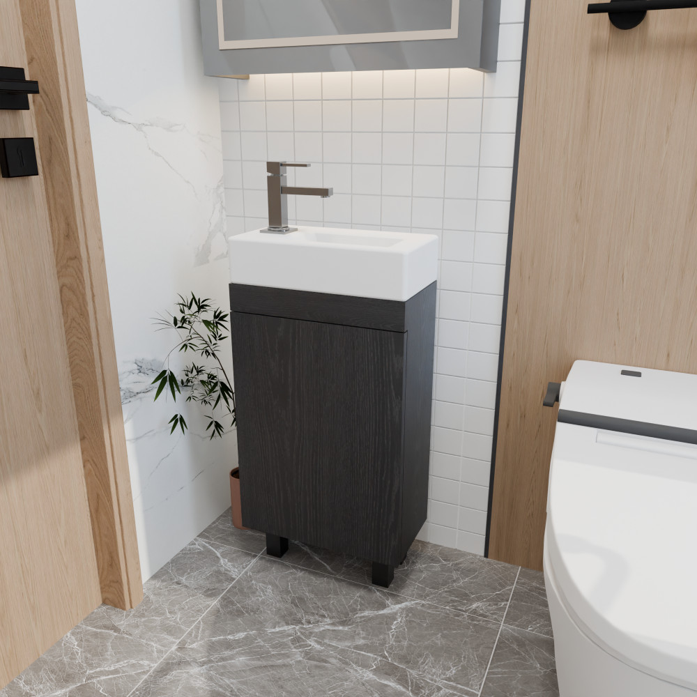 16″ Freestanding Bathroom Vanity with Sink for Small Spaces, Soft-Close