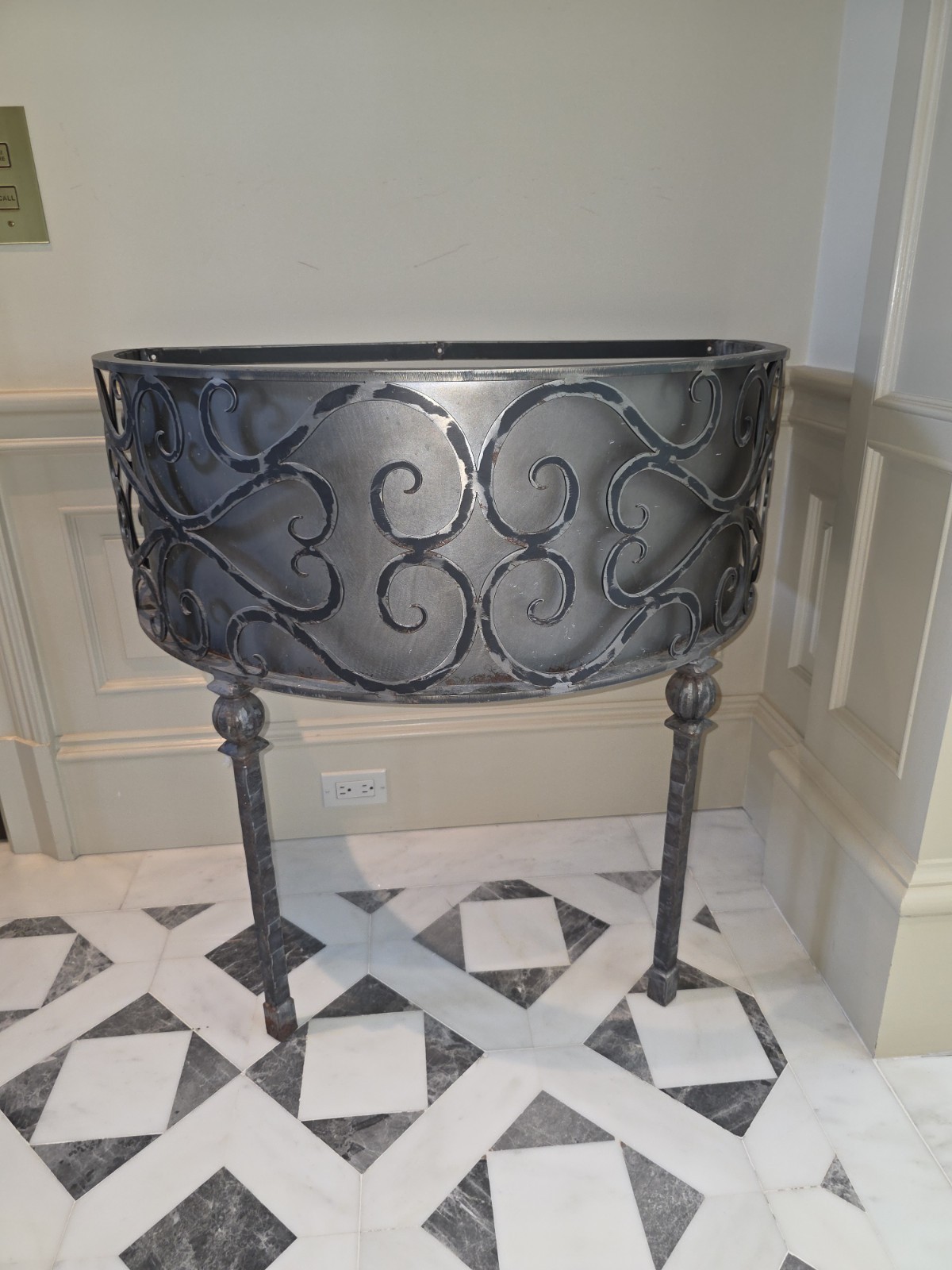 Wrought Iron Powder Room Bathroom Console Vanity With Marble Top