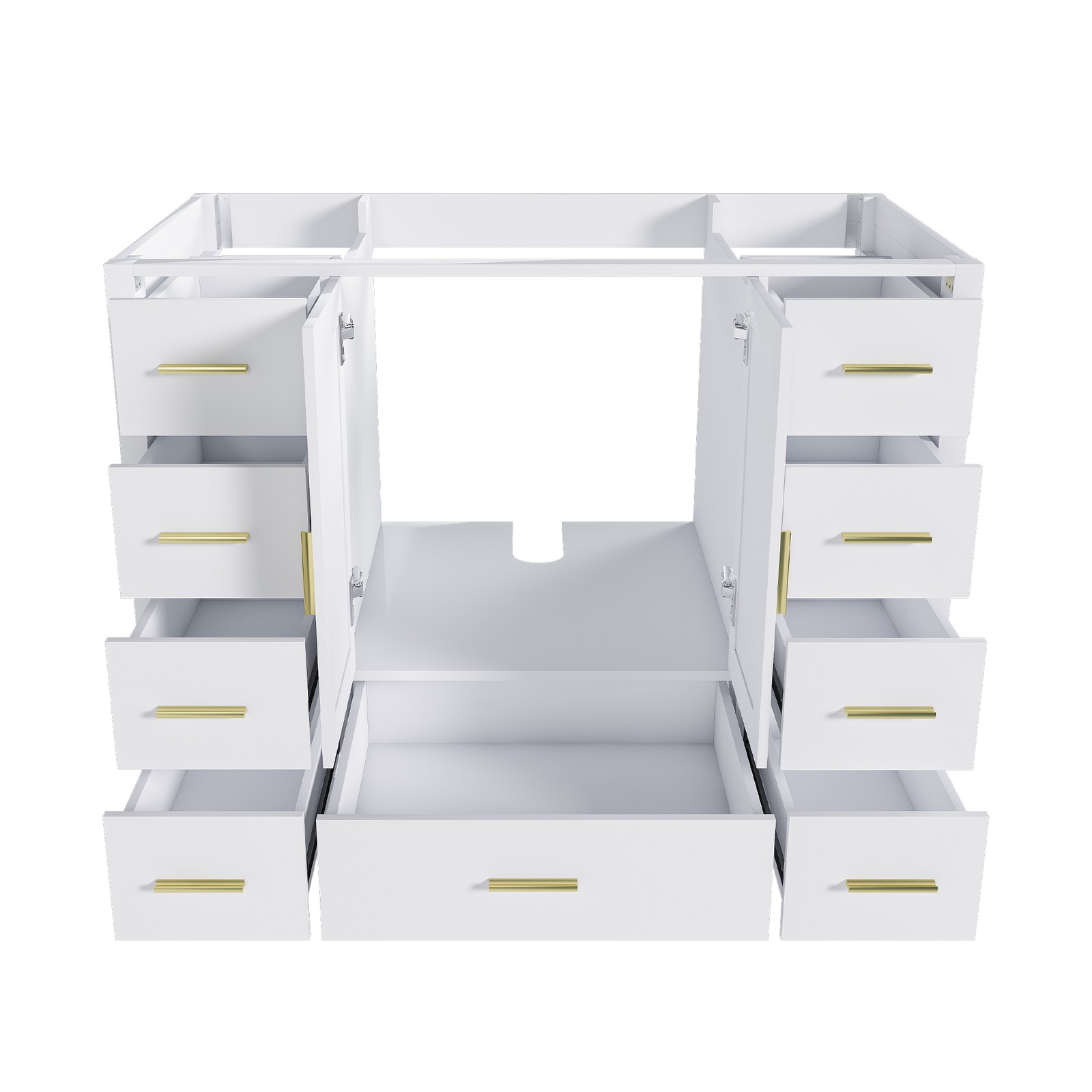 42″ Bathroom Vanity Base Cabinet 2 Doors 9 Drawers White