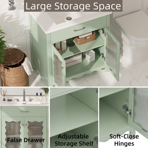 31 Bathroom Vanity With Tempered Glass, Modern Bathroom Cabinet With Rubber Wood