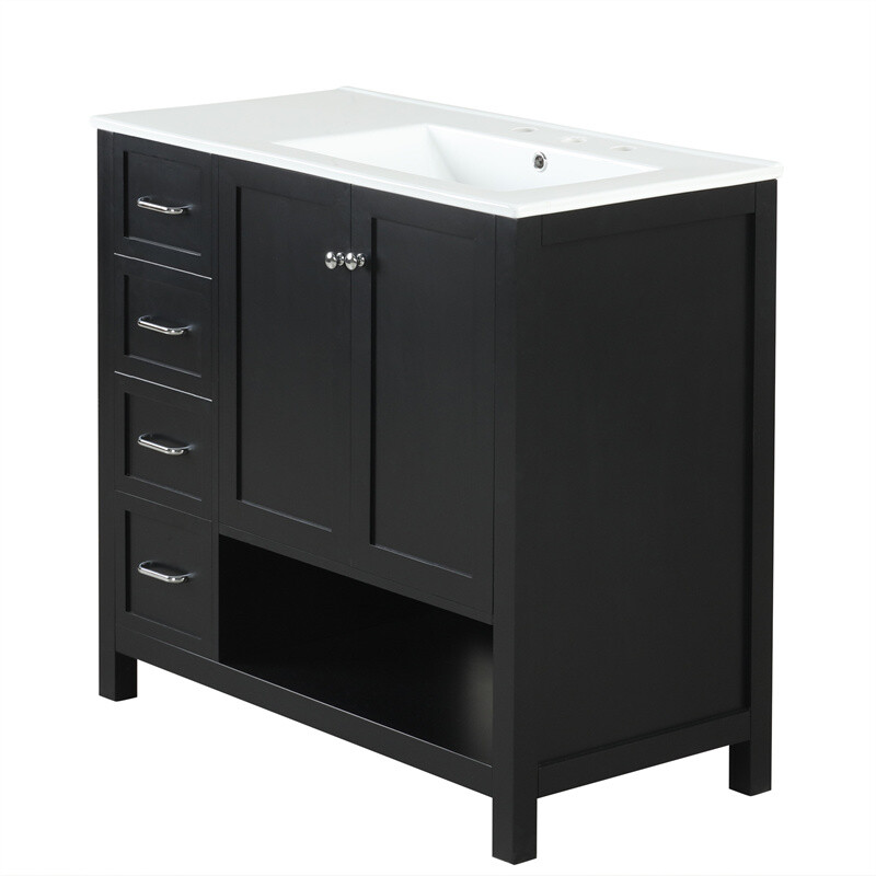 36″ Black Bathroom Vanity with Sink Top,Vanity Cabinet with 2 Doors & 2 Drawers