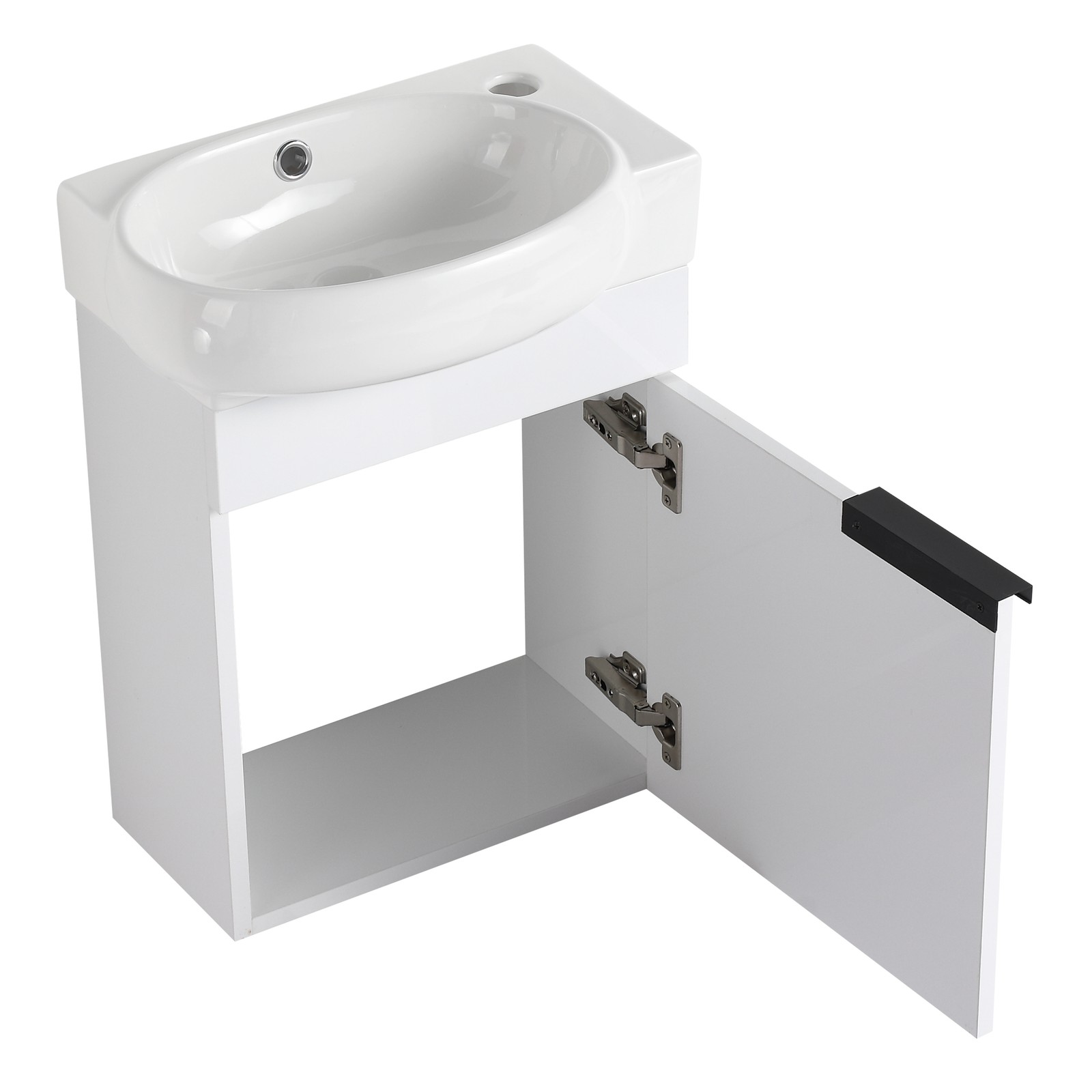 16″ Plywood Freestanding Bathroom Vanity Ceramic Sink Basin +Storage Rack White