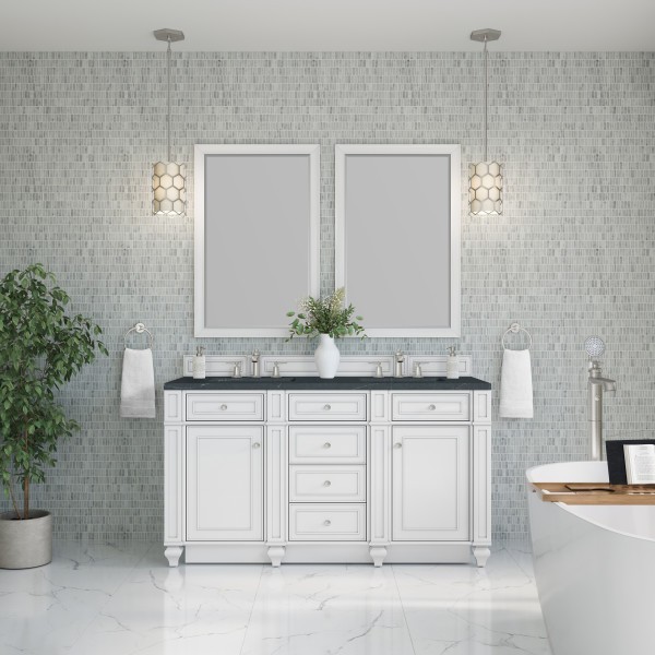 60″ James Martin Bristol 157-V60D-BW-3CSP Double Vanity Cabinet Charcoal Top