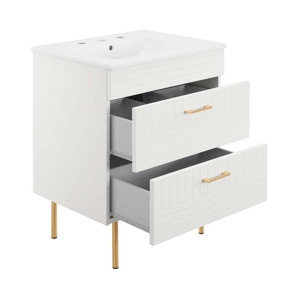Modway Daybreak 24″ Modern Wood/Ceramic Bathroom Vanity with Gold Legs in White