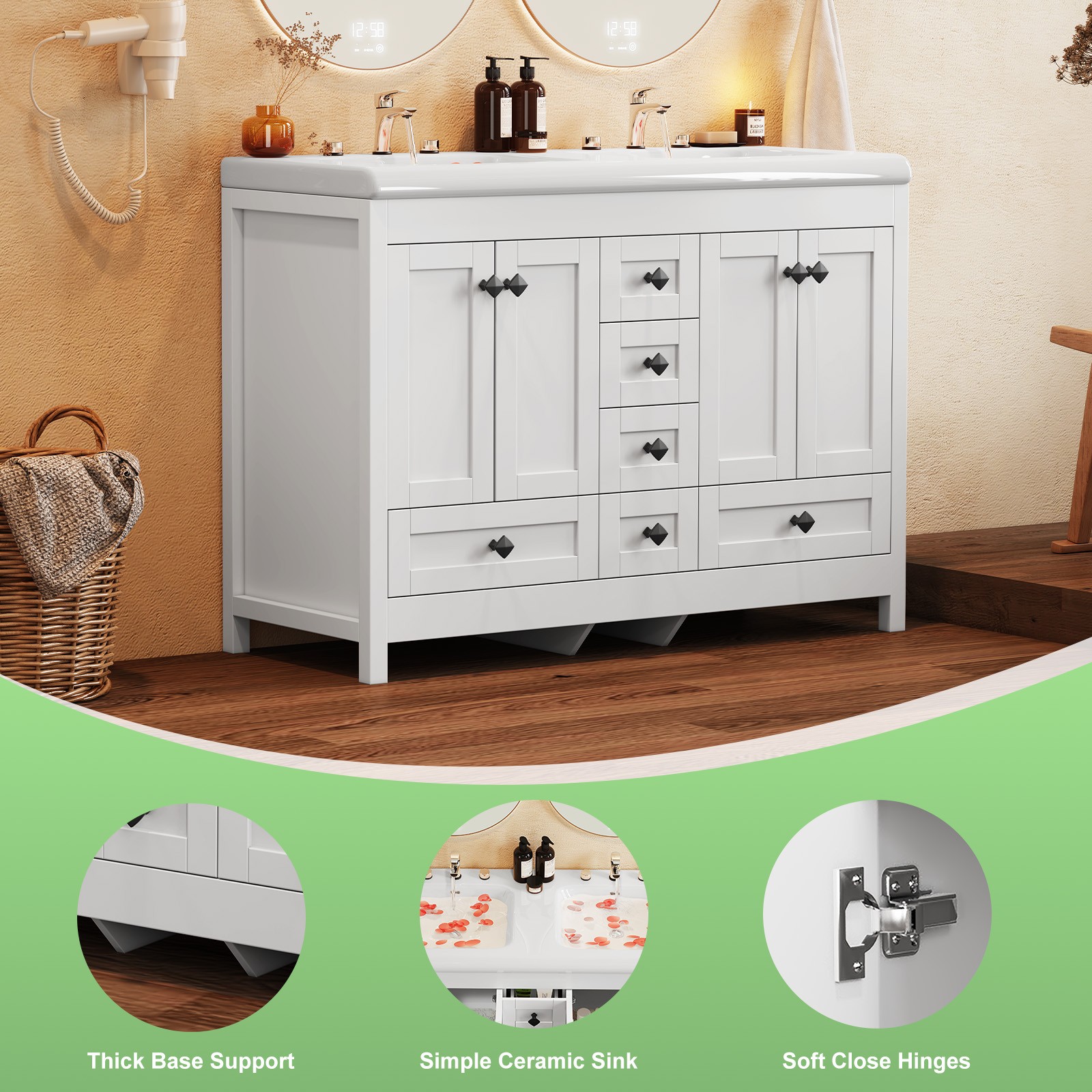47 Inch Bathroom Vanity with Sink Freestanding Storage Cabinet with 6 Drawers