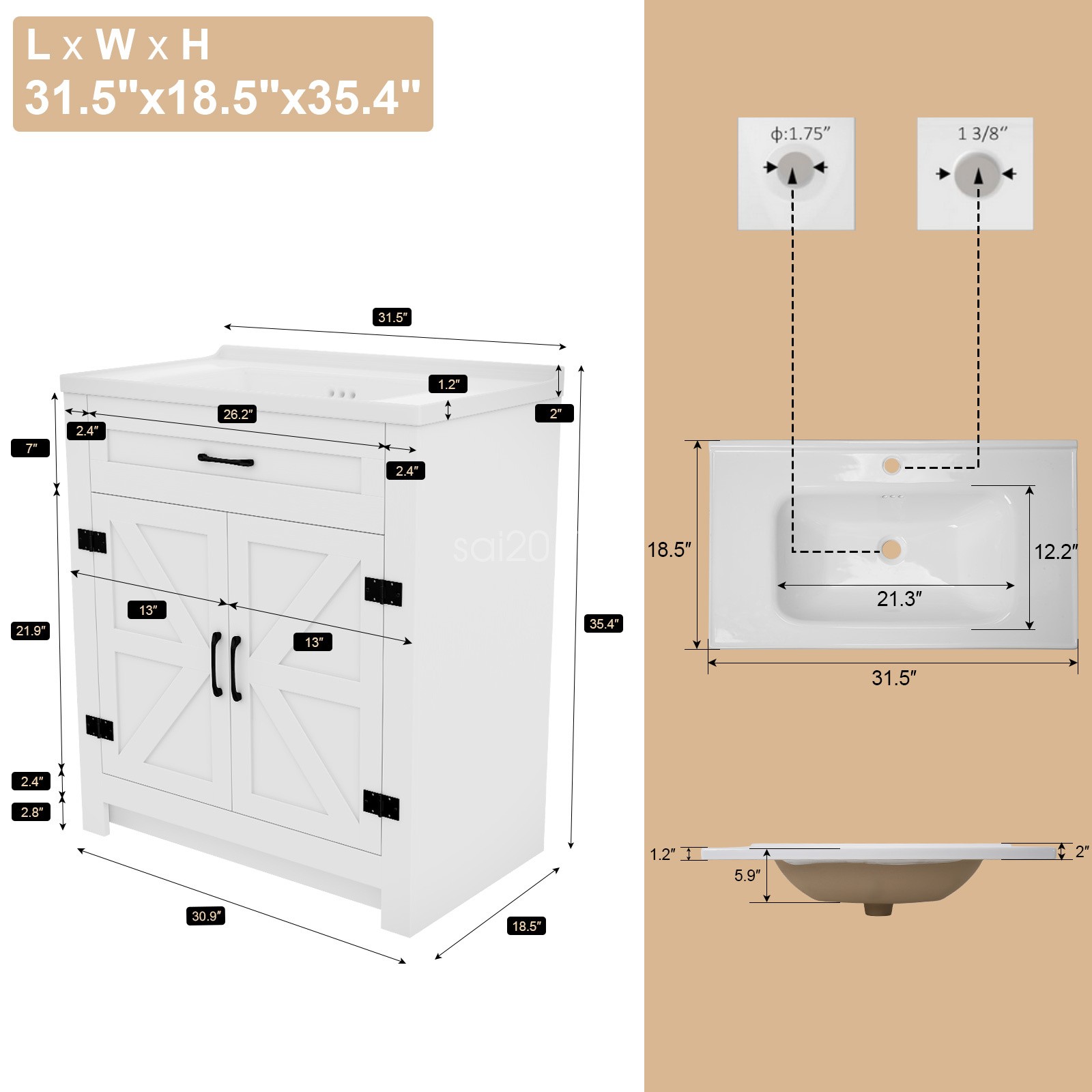 Modern Bathroom Sink Cabinet & Wash Basin Sink Cabinet with Door Waterproof