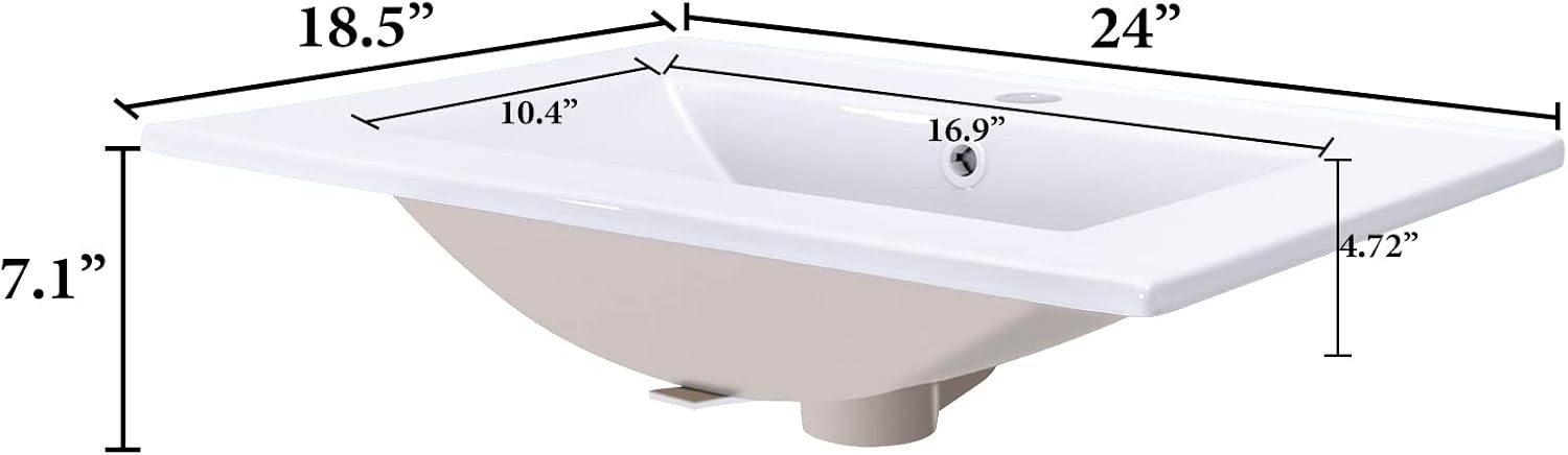 24″x18.5″ Drop-In Bathroom Sink White Porcelain Integrated Vanity Top with