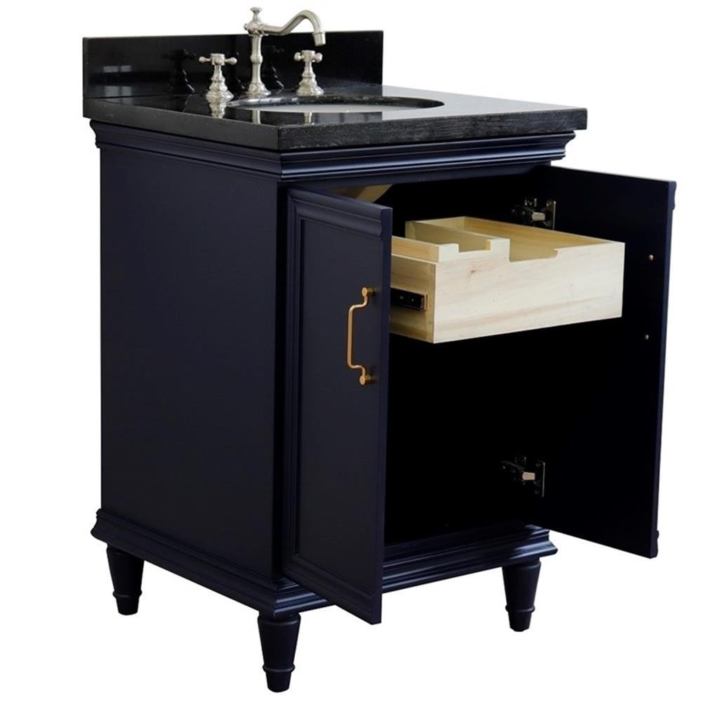 25 in. Single Wooden Vanity Blue with Black Galaxy Oval Sink