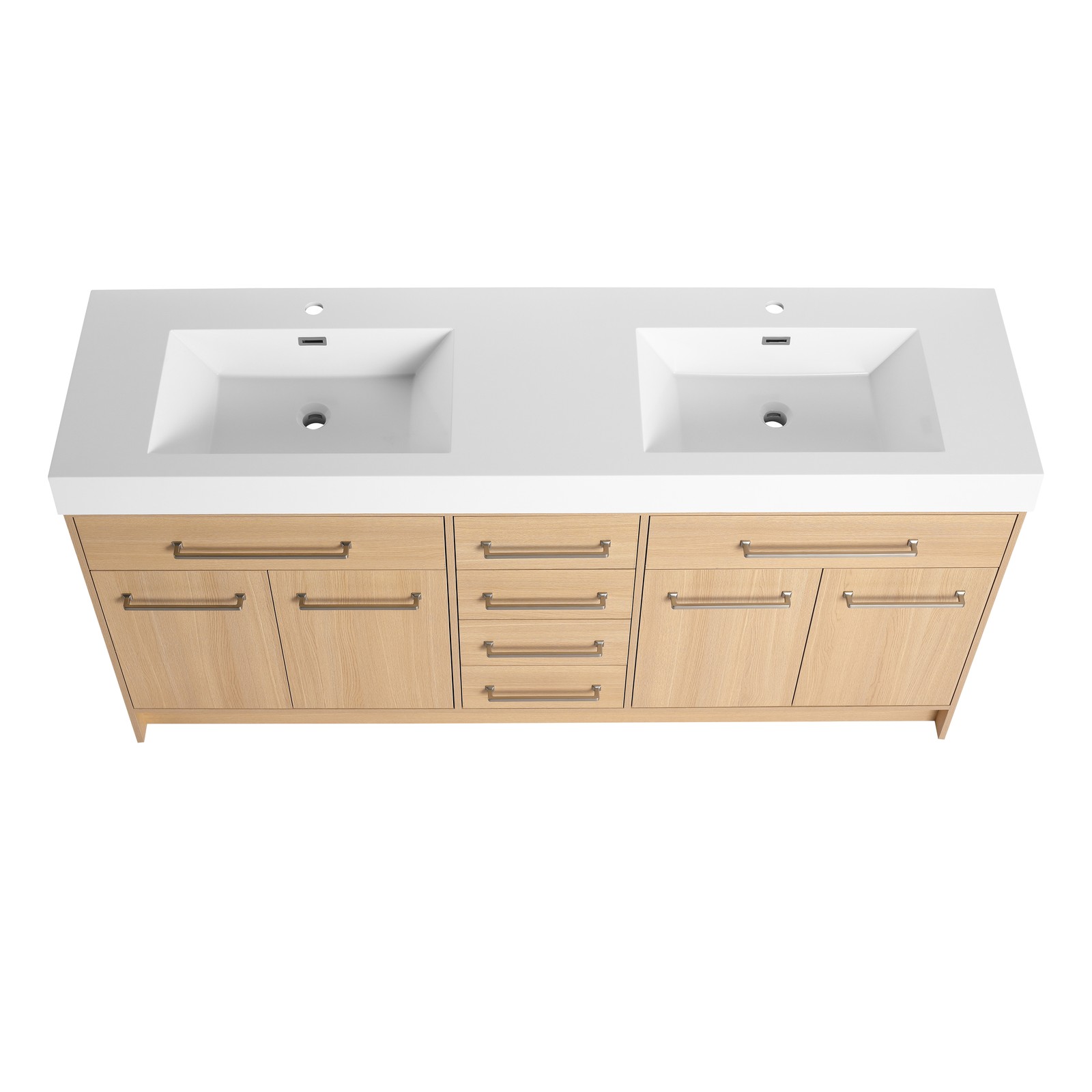 72 in Plywood Bathroom Vanity Freestanding W/Double Resin Sink+4 Doors 6 Drawers