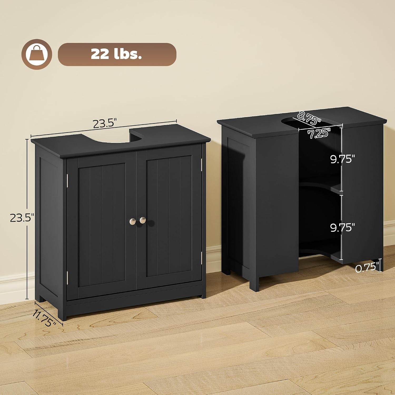 23.5″ Pedestal Sink Storage Cabinet Freestanding Bathroom Under Sink Cabinet