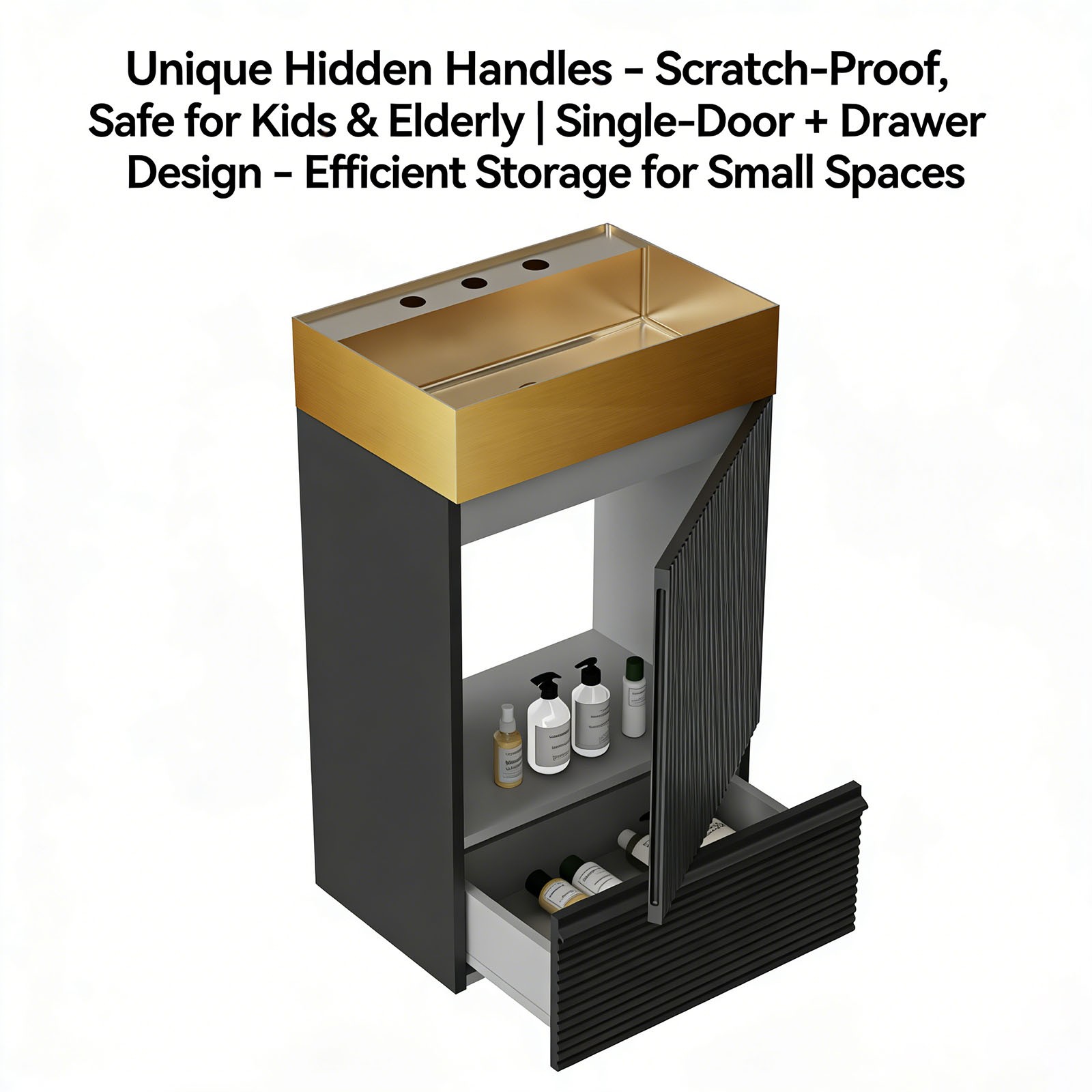 Bathroom Vanity with Sink Removable Design with Handle Features 3 Faucet Holes