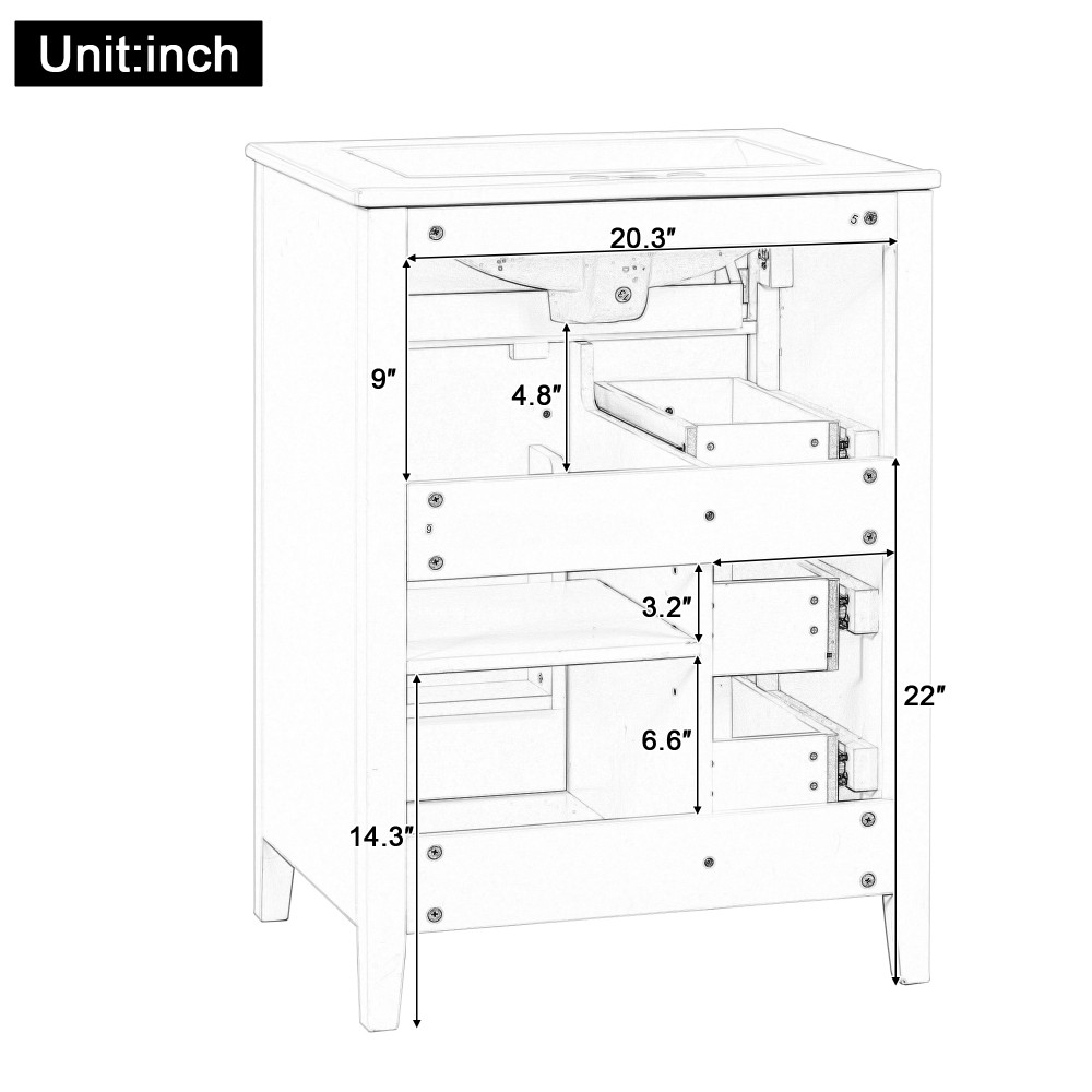 24 Inch Blue Gray Bathroom Vanity with Sink Solid Wood MDF Cabinet