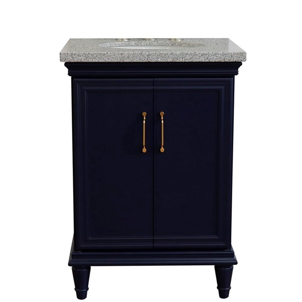 25 in. Single Wooden Vanity Blue with Gray Granite Oval Sink