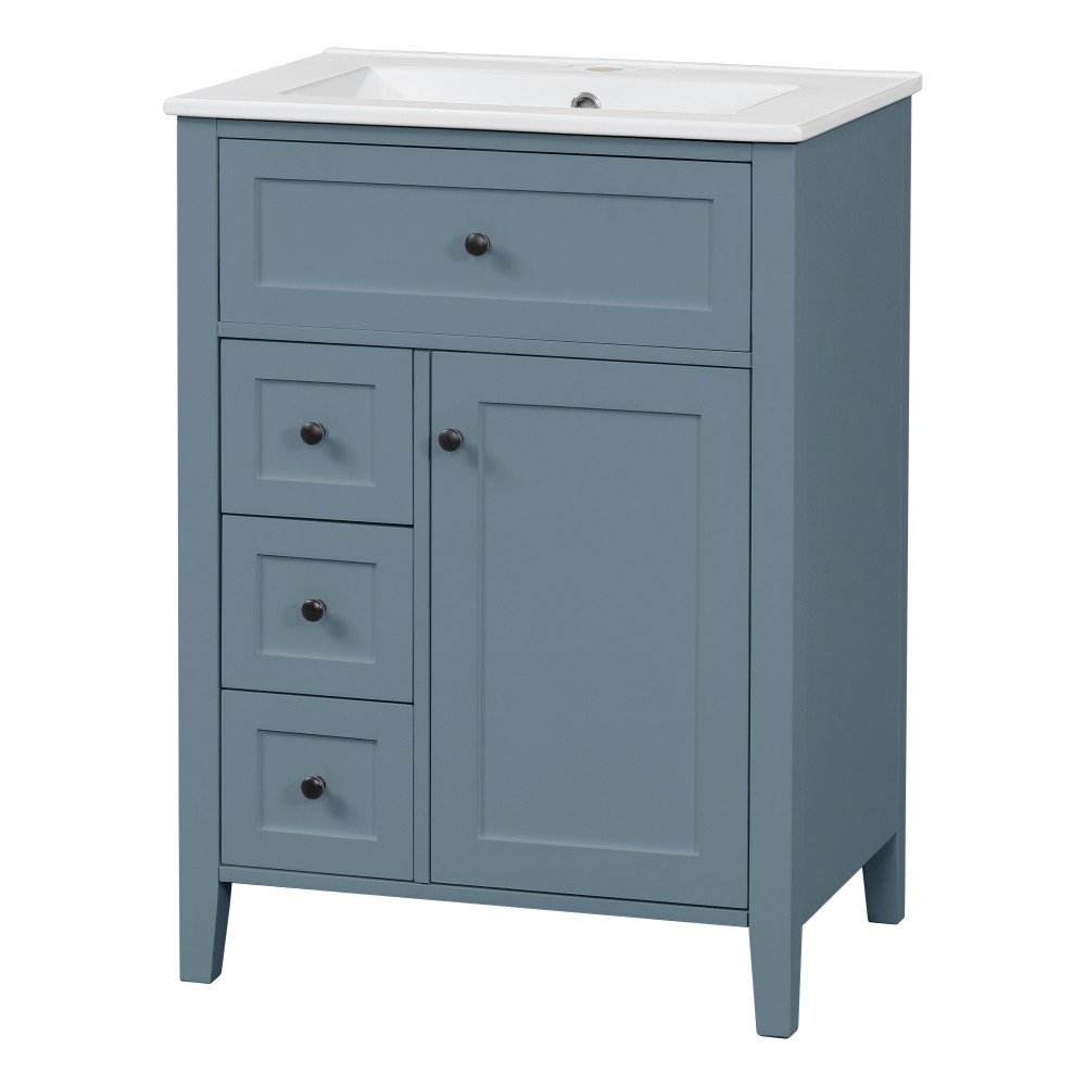 24 Inch Blue Gray Bathroom Vanity with Sink Solid Wood MDF Cabinet