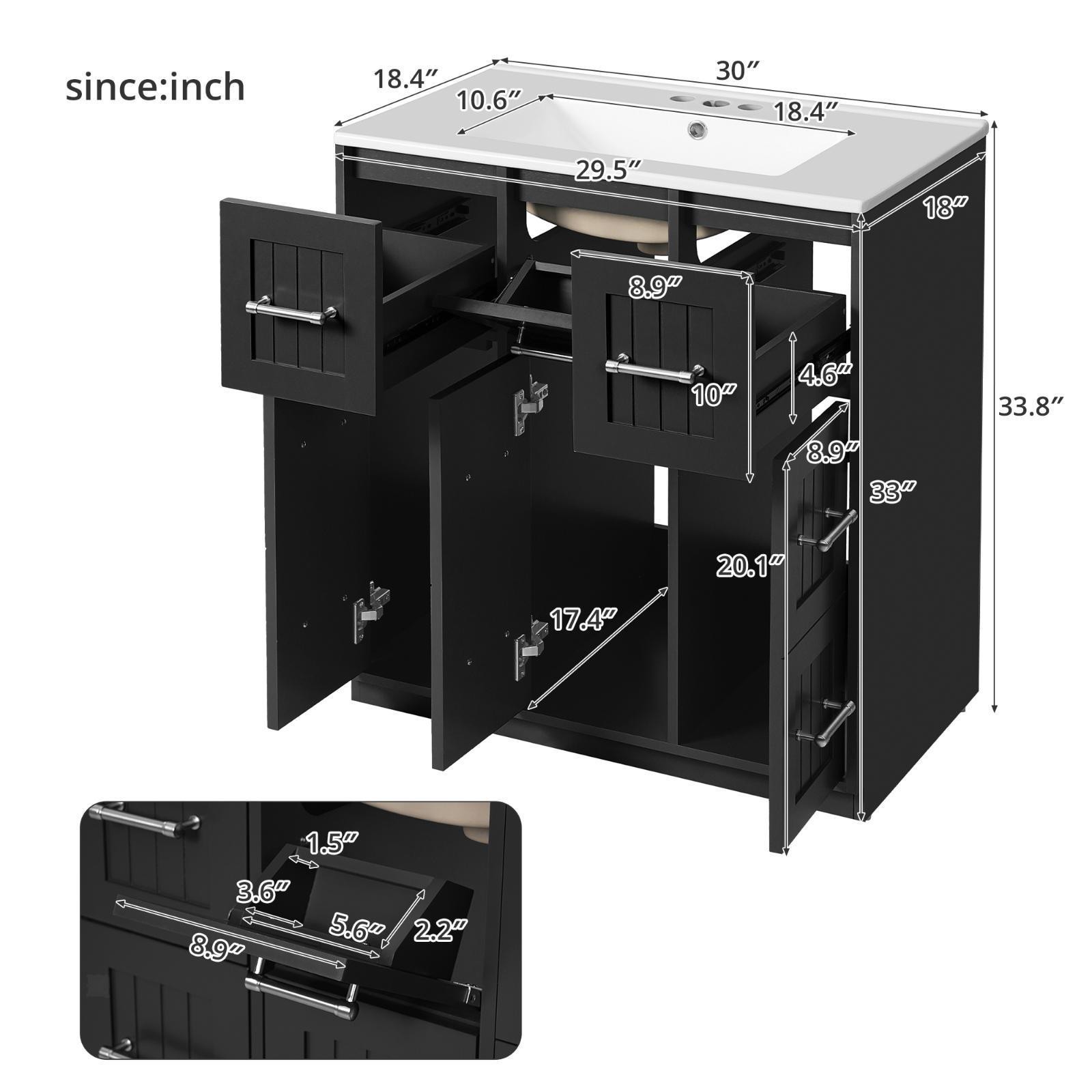 Sturdy 30-Inch Bathroom Vanity with Undermount Sink, Metal Handles, Soft-Close