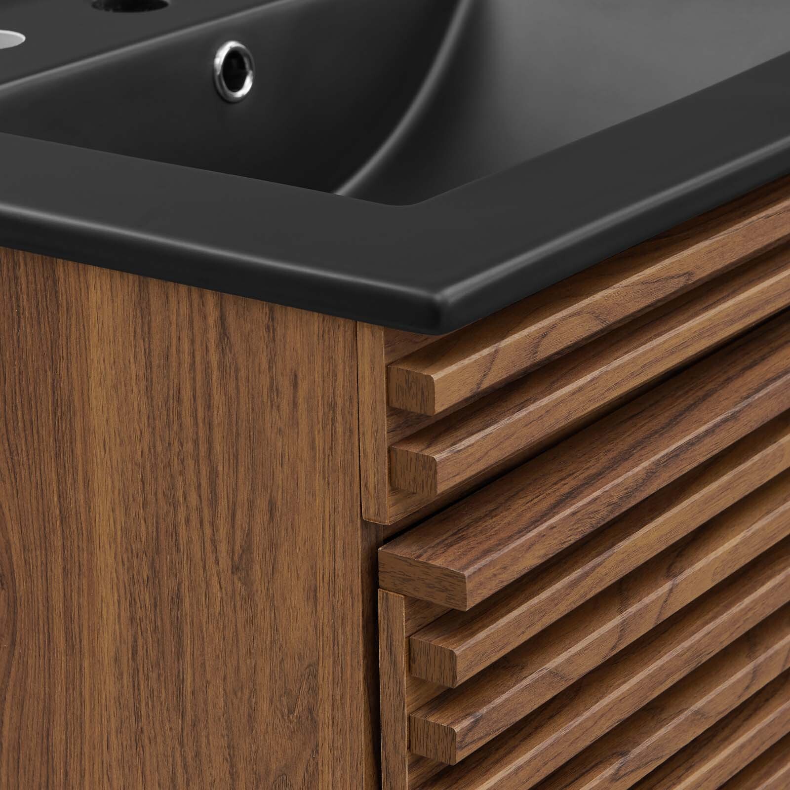 Modway Render 24″ Wall-Mount Bathroom Vanity in Walnut Black