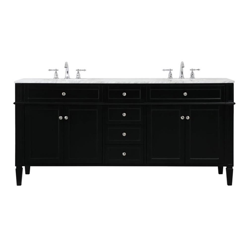 Elegant Decor Park Avenue 72″ Metal MDF Marble Double Bathroom Vanity in Black