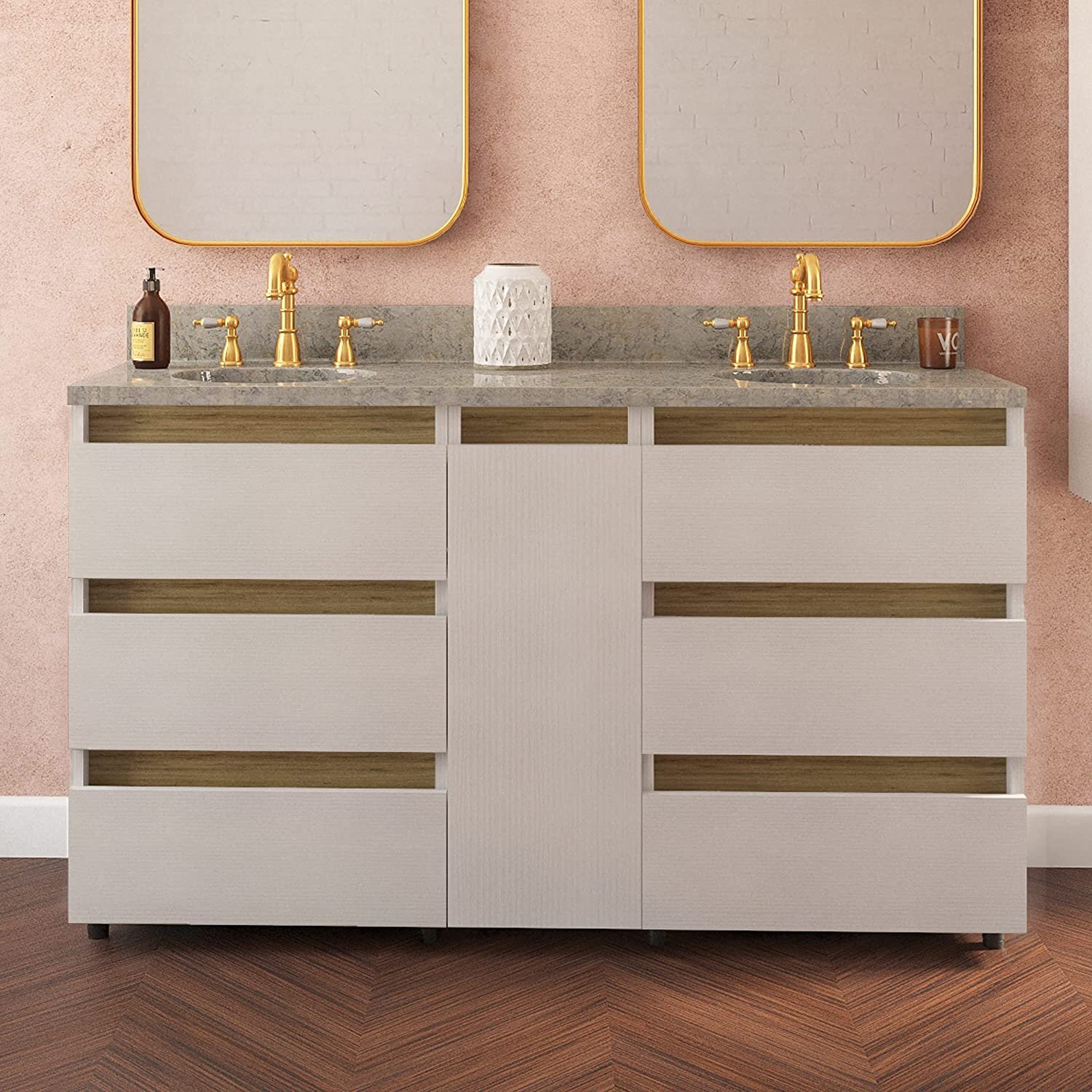 Randalco Memphis 60″ Vanity Base Cabinet | Roucke White Wood | 60 X 35 X 21,5 in