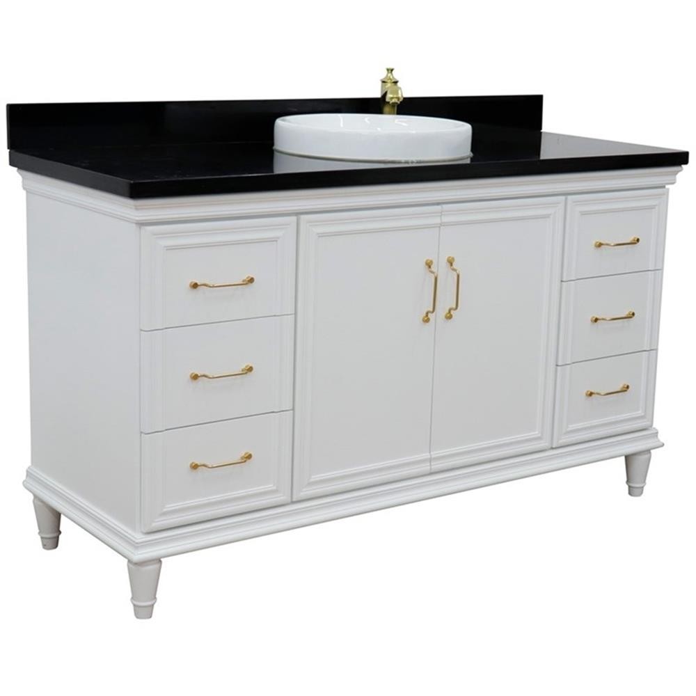 61 in. Single Wooden Vanity White with Black Galaxy Round Sink