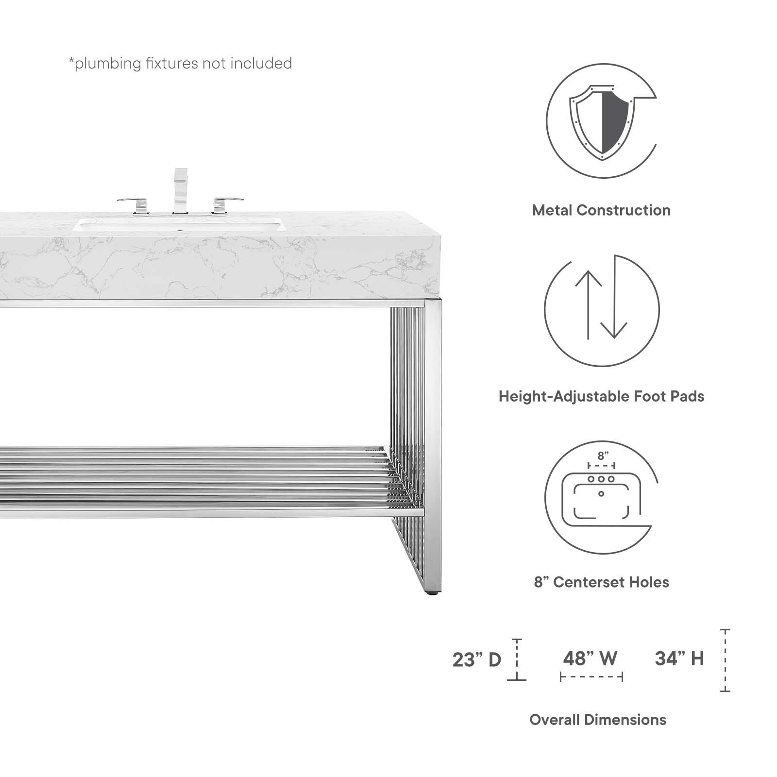Modway Gridiron Bathroom Vanity in White Silver