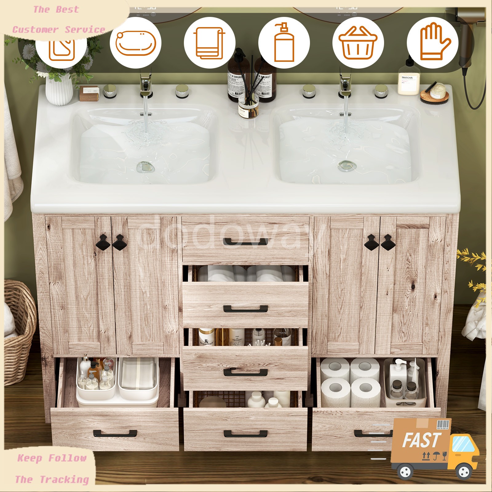 Bathroom Vanity Cabinet with Ceramic Sink Combo Bathroom Cabinet Set with Drawer