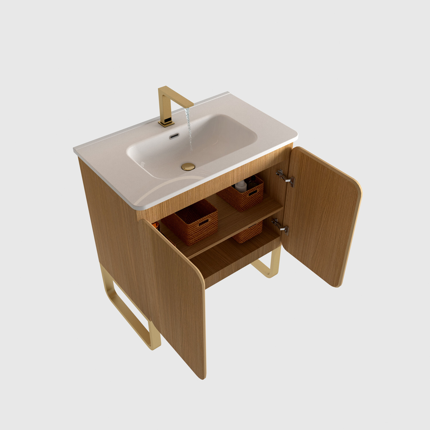 30″ Bathroom Vanity w/Sink, Freestanding Vanity Cabinet, 2 Shelves, Metal Feet