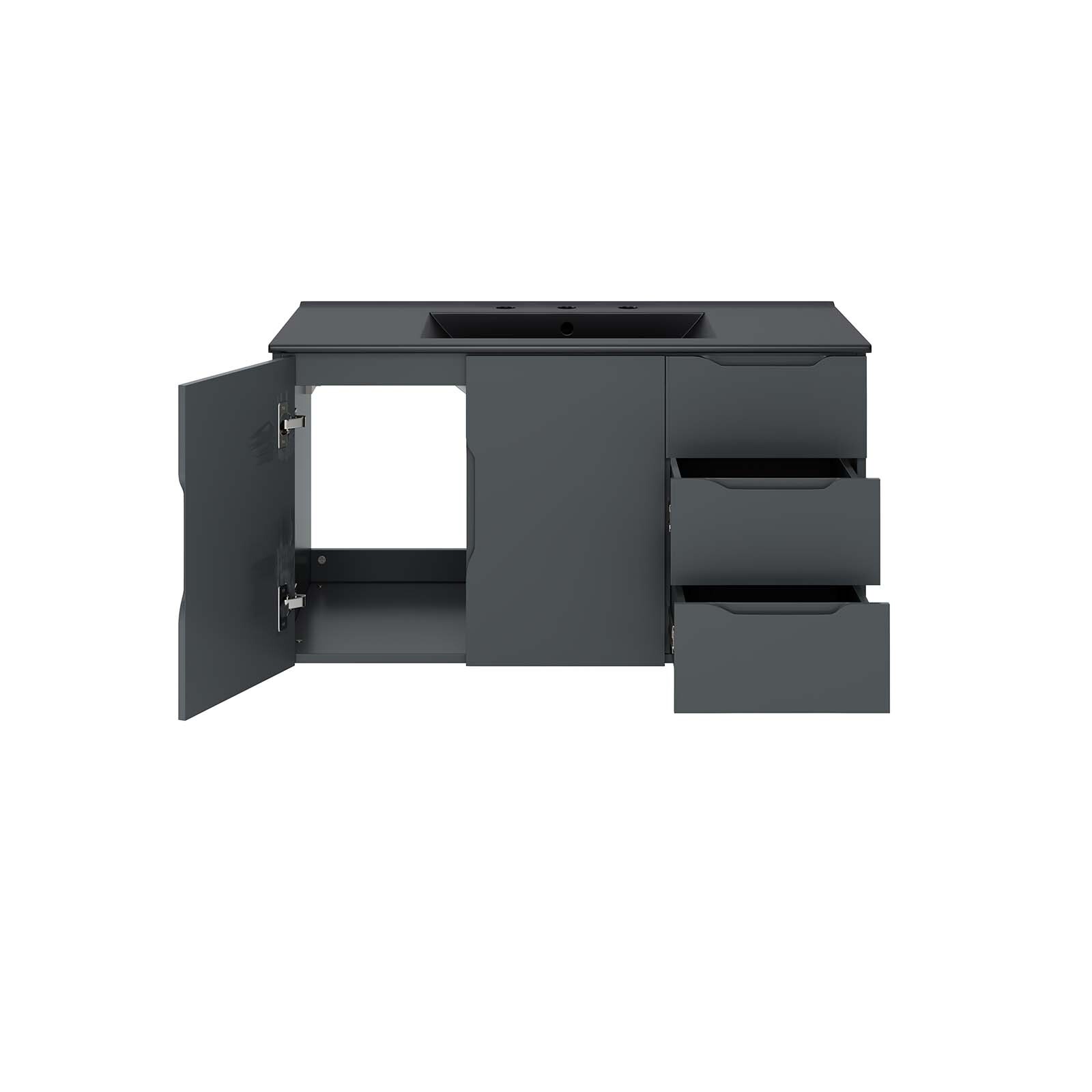 Modway Vitality 36″ Wall-Mount Bathroom Vanity in Gray Black