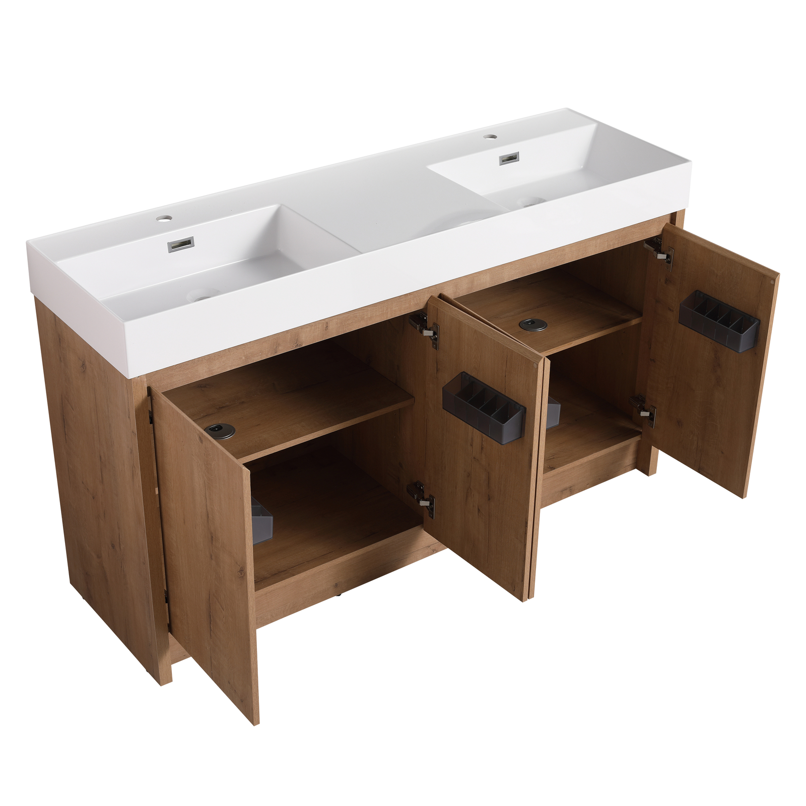 60 inch Freestanding Bathroom Vanity Cabinet Storage W/Dual Basin Sink +4 Doors