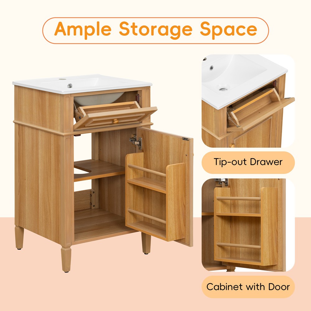 20″ Bathroom Vanity with Ceramic Sink, Freestanding Bath Vanity Door Cabinet