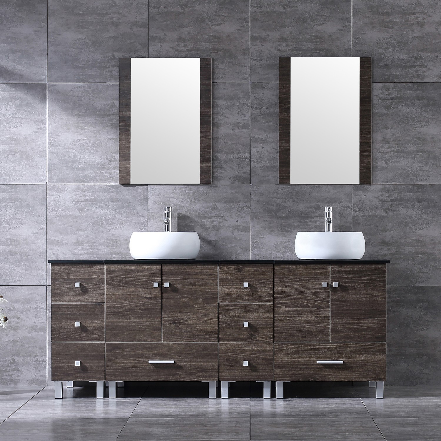 72″ Bathroom Vanity Free Standing Cabinet Ceramic Vessel Sink w/Mirror Faucet