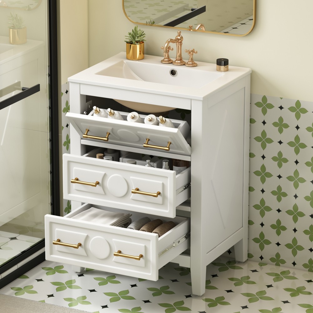 Bathroom Vanity W Ceramic Sink Combo 3 Drawers