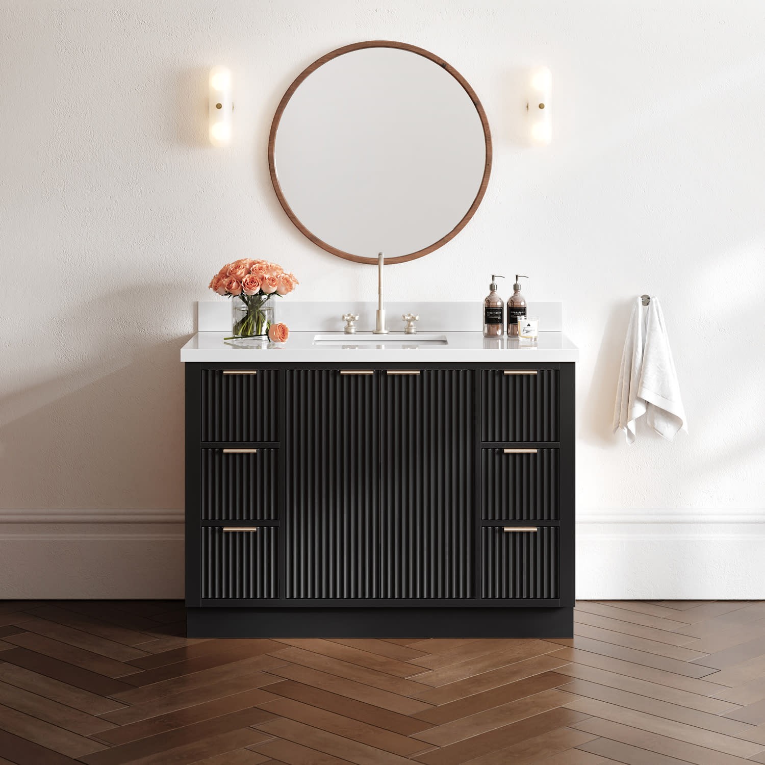 Ariel P49WQRVO Milan 49″ – Black / Pure White Quartz Top / Brushed Nickel