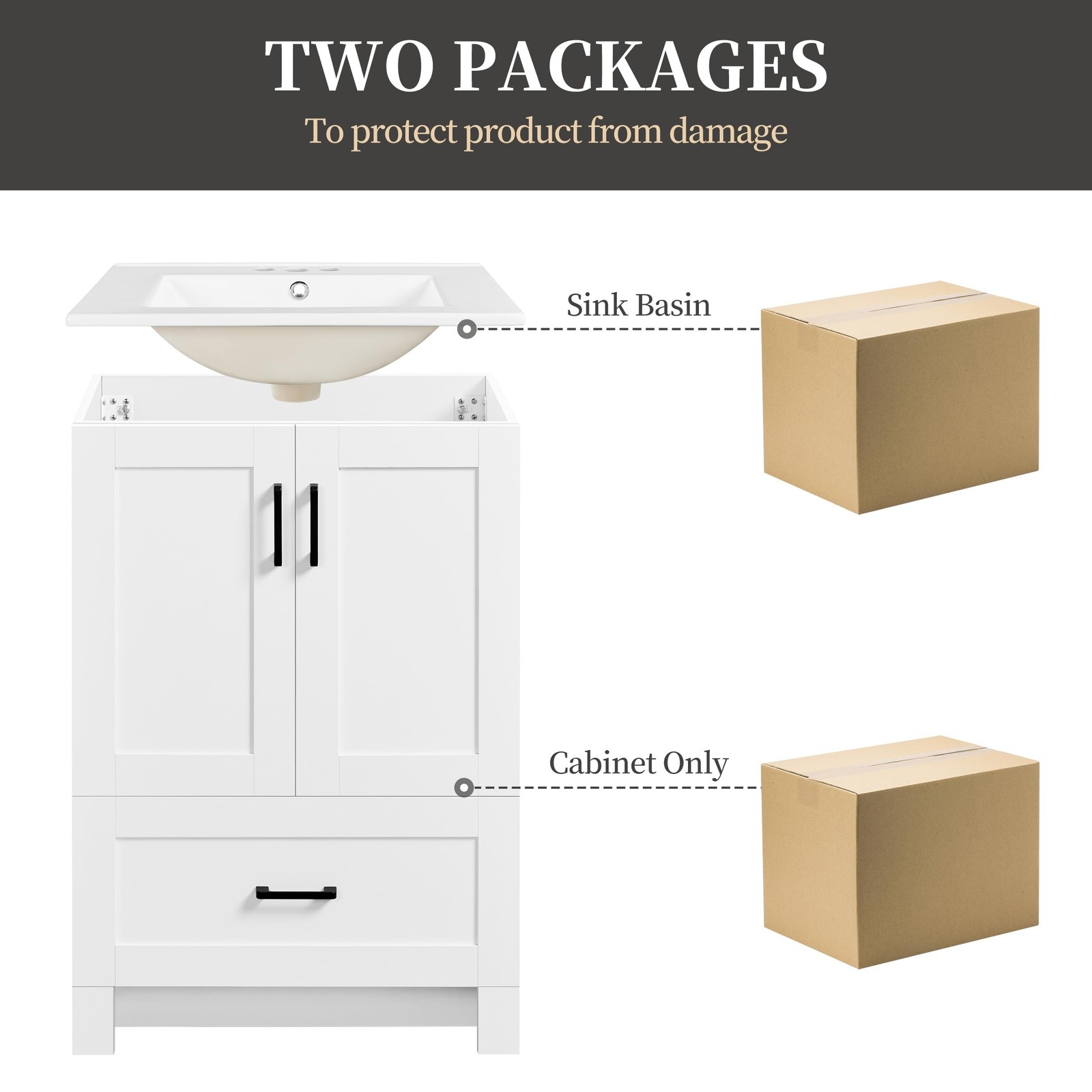 Yaheetech 24.5in Bathroom Vanity w/ Ceramic Sink Undermount Cabinet Set