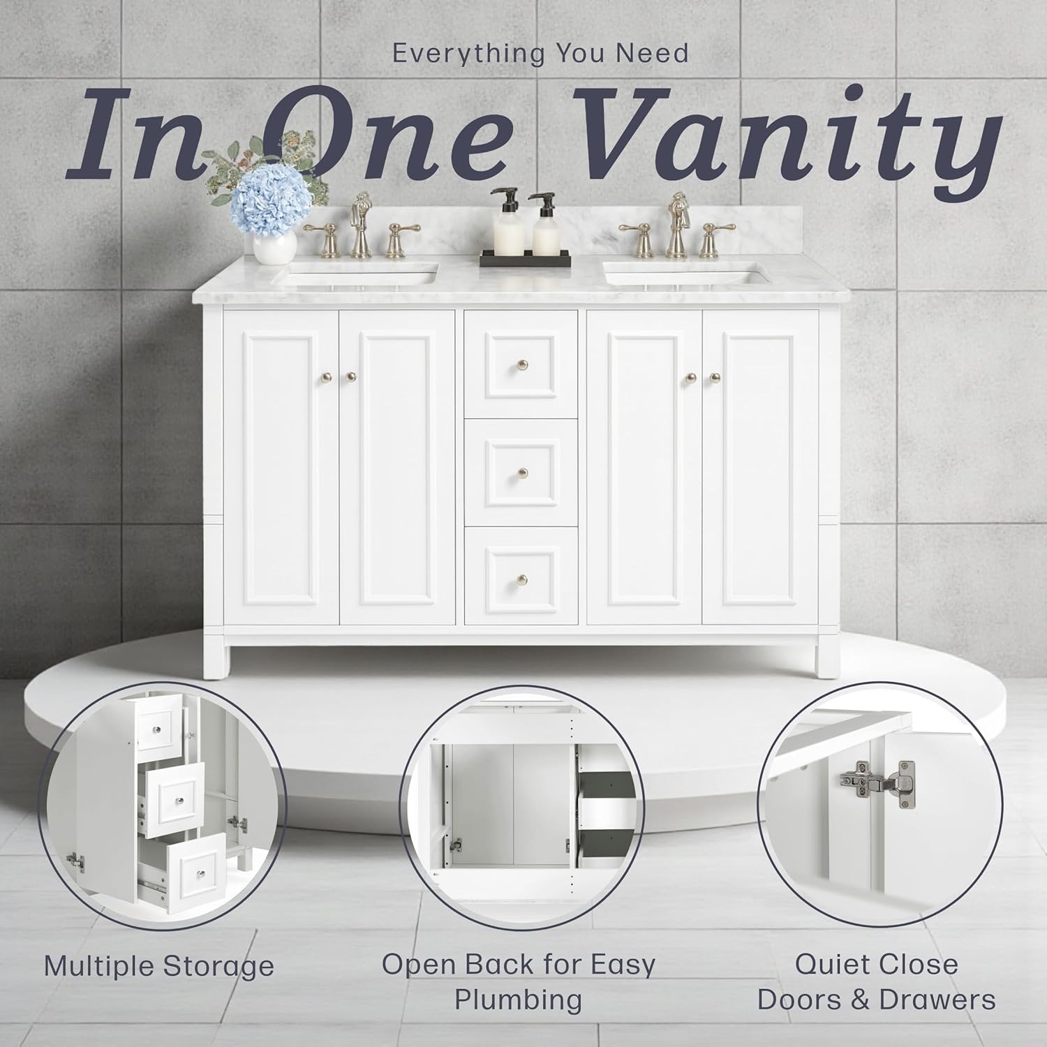 Williamsburg 60 Inch Double Sink Bathroom Vanity – Freestanding Cabinet Witho…