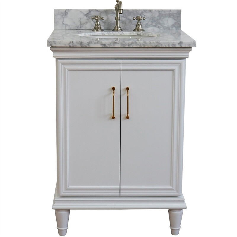 25 in. Single Wooden Vanity White with White Carrara Oval Sink