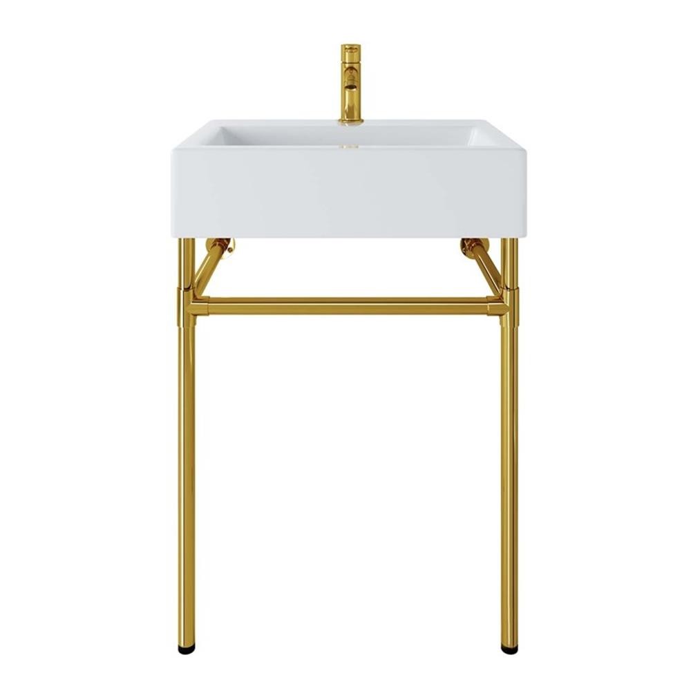 Modway Redeem 24″Wall-Mount Stainless Steel Bathroom Vanity in Gold/White