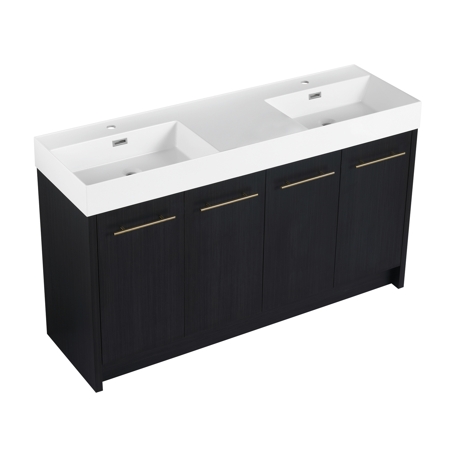 60 in Wood Freestanding Bathroom Vanity W/ Resin Double Sink Door Cabinet Black