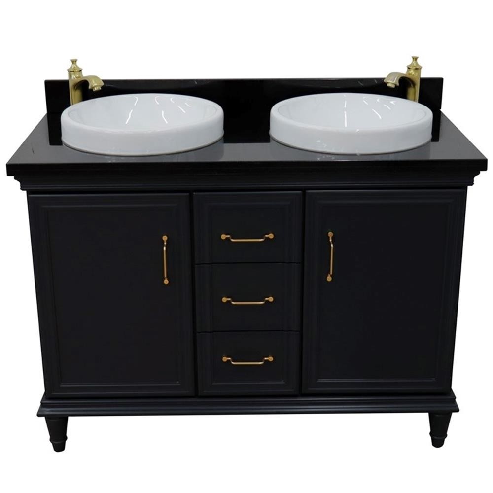 49 in. Double Wooden Vanity Dark Gray with Black Galaxy Rectangle Sink